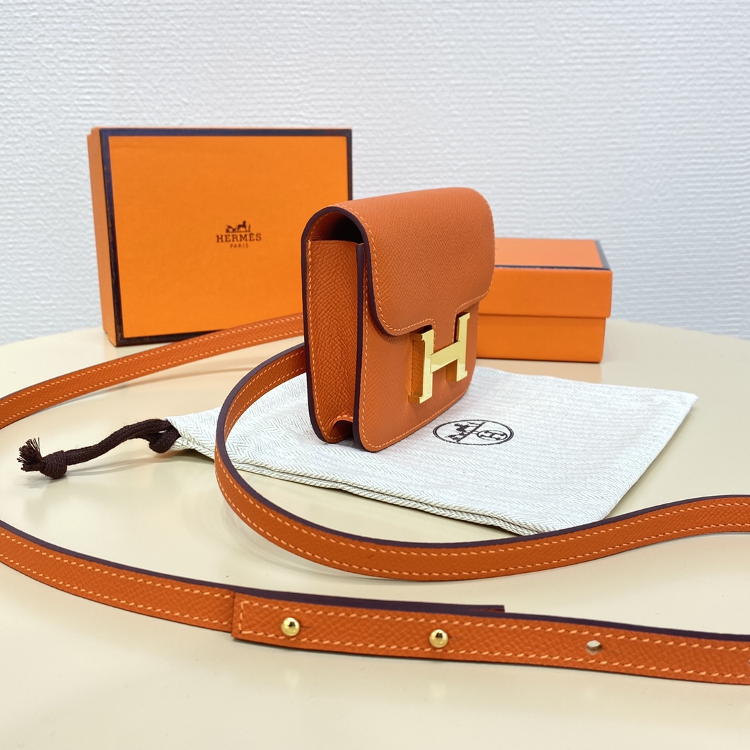 Hermes Constance Slim Wallet Belt Bag In Feu Orange Epsom Leather